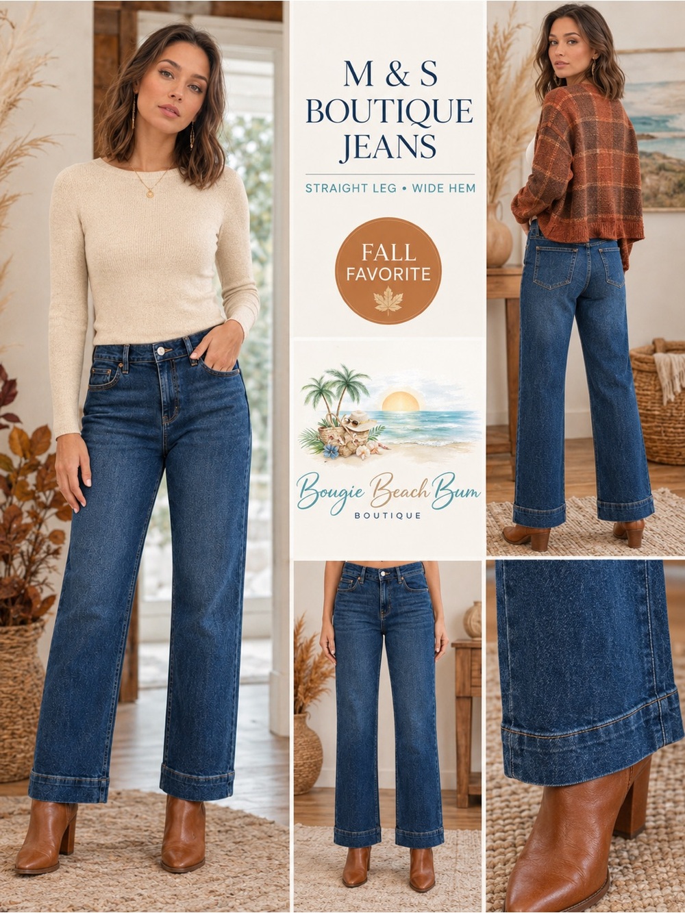 Women's Straight-Leg Jeans in Dark Blue by M & S Boutique